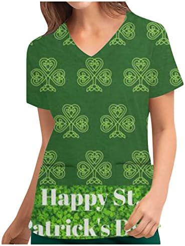 Модни маички за женски празници за празници врвови на Денот на Свети Патрик Краток ракав против вратот на вратот, медицинска сестра Работна