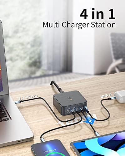 140W USB C Charger, Foval 4 Port Gan Super Fast Charger со 3 USB-C Max 100W и USB-A MAX 60W Компактна станица за полнење за лаптопи MacBook iPhone