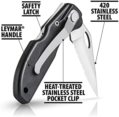 Maxam Lockback 7 -инчен џебен нож - не'рѓосувачки челик половина засилен сечило, текстурирана рачка без лизгање, носење клип, црна