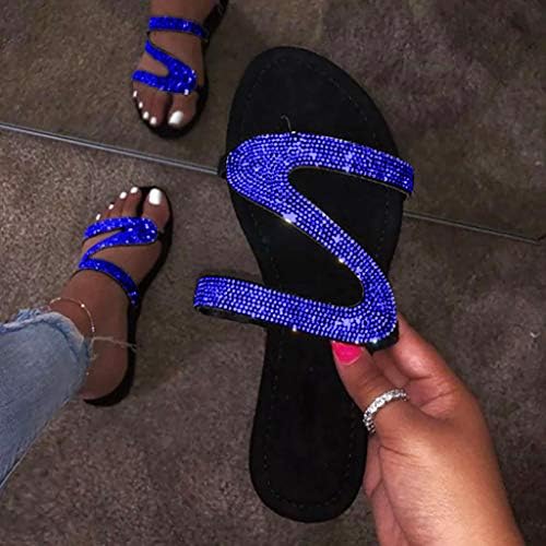 Едуавар рамни сандали за жени, жени 2021 летни боемски кристални дијаманти станови влечки чевли на плажа отворени пети сандали