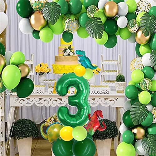 MSMANCY 20PCS Диносаурус Декорации за роденден за момчиња, големи 32 инчи зелени 3 балони Диносаурус роденденска забава 3 -ти украси за