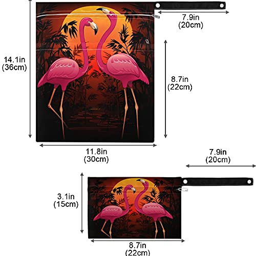 висесани Розови Фламинго Тропски Мирен Зајдисонце 2 парчиња Влажна Торба Со Џебови Со Патент Што Може Да Се Перат За Повеќекратна