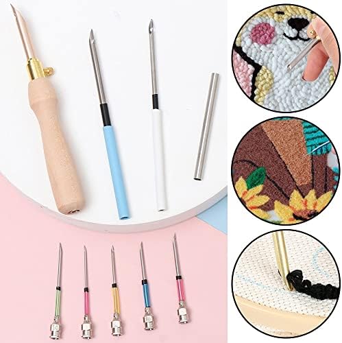 Yfqhdd 11pcs Панч игла за везови комплети дрвени предиво иглички капчиња плетење пенкало DIY занаетчиски занаетчиски алатки за шиење