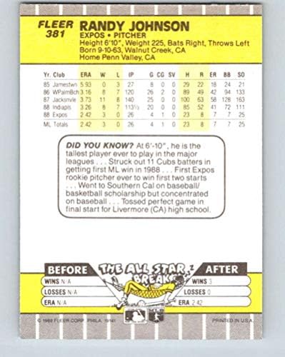 Ренди nsонсон дебитант картичка 1989 Флеер 381 Монтреал Експос - Бродови во новиот носител на нане.