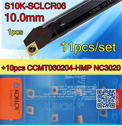 FINCOS S10K-SCLCR06=10mm Cnc Внатрешна Дупка Вртење Алатка 1pcs + 10pcs CCMT060204-HMP NC3020=11pcs/Сет Обработка Челик