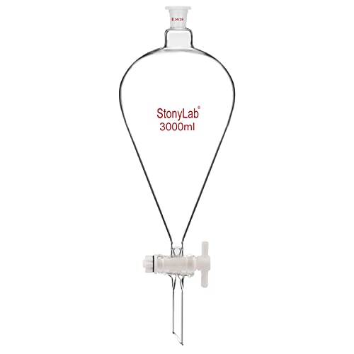 Stonylab Borosilicate Glass 2000 ml тешка конусна конусна сепарачка инка со 24/29 зглобови и PTFE Stopcock, 2000 ml