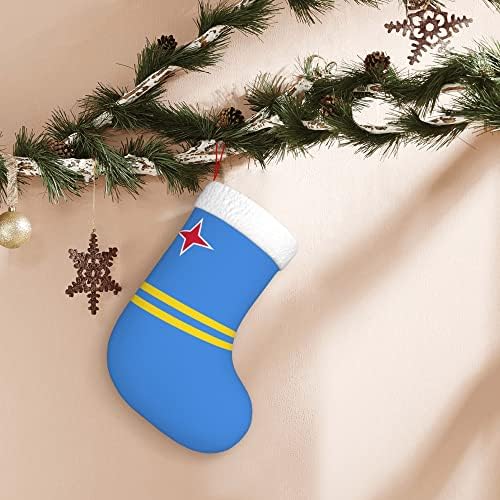 QG ZZX Божиќни чорапи со бела супер мека плишана манжетна Аруба знаме Божиќни чорапи Божиќни украси порибување