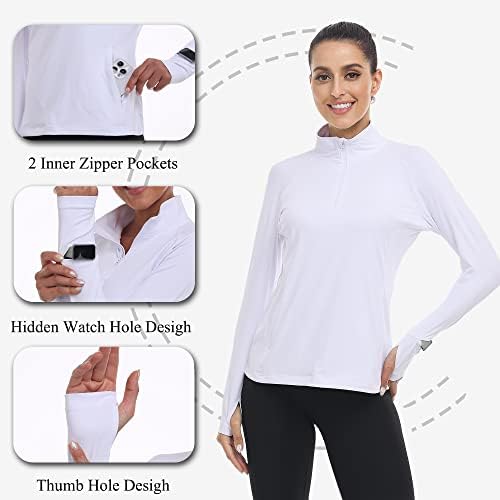 Cunyi жени upf 50+ Заштита на сонце со долг ракав четвртина патент пулвер Брзи суви кошули за пешачење со патенти џебови врвови на