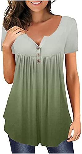 Врвни дами лето есен кратки ракави, памучно графичко копче за памук надолу, врзана боја Топ маица за тинејџерски девојки ФА ФА