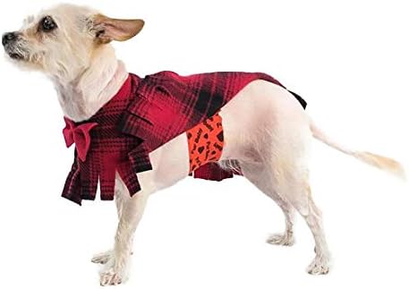Pooch-O Retece Red Claid со лак куче пончо, среден