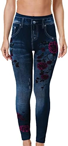 Имитација на тексас во Везад, хеланки плус тенок панталони за печатење со високи панталони за дневна половината