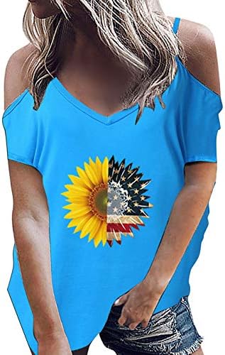 Bluzeенски летен врат лето кратки ракави, блуза со шипки, блуза, печатена маица на денот на независноста