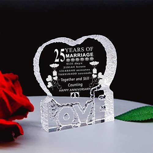 25 Години 25-годишнина Од Бракот Подароци За Неа, Ласерски Кристално Срце Брак Спомен Декорација За Парови Пријатели Родители Него Сопруг Сопруга