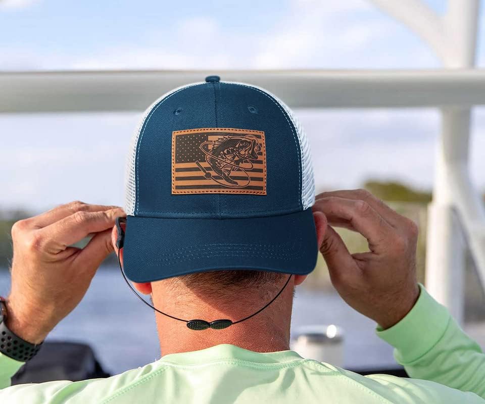 PNKVNLO риболов капа за мажи - американска капа за риболов патриотска кожна безбол капа - подароци за риболов на отворено мрежи за тато