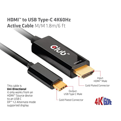 Клуб 3D 4K 60Hz HDMI ДО USB Тип C Видео Кабел HDMI 2.0 ДО USB Тип C Активен Монитор Конвертор 1.8 m/6 Нозе CAC-1334
