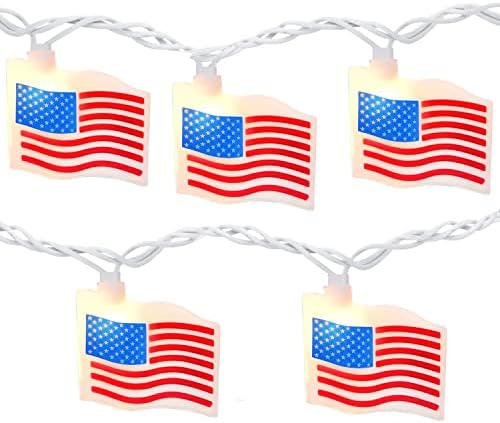 Светла За Американско Знаме на куах 8,5 стапки, 4 јули Светла 10 Знамиња Стринг Светла Патриотски Светла Приклучете Се Во Затворен Простор На Отворено