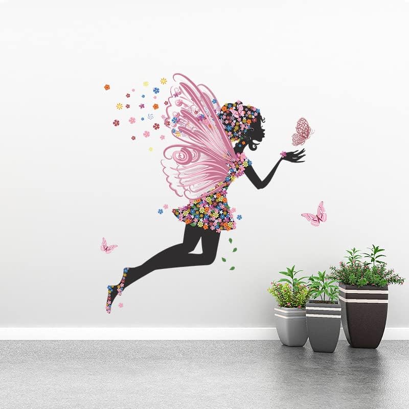 Девојка Ѕид Налепници Розова Пеперутка Цвет Бајка Ѕид Украси Цветни Ѕид Декор НАПРАВИ САМ Винил Мурал Уметност За Девојки Роденденски