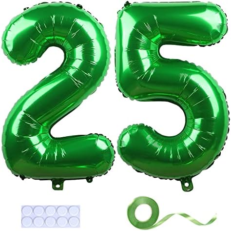 Yijunmca Зелена 25 Број Балони Џиновски Џамбо Број 25 32 Хелиум Балон Виси Балон Фолија Милар Балони За Жени Мажи 25-ти Роденден