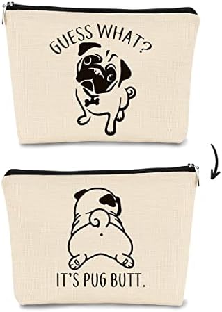 Смешно Погоди Што Е Тоа Мопс Задник Шминка Торба, Цртан Филм Мопс Кутре Симпатична Куче Козметичка Торба Најдобар Подарок Идеја За Куче Сака, Роденден Божиќ За Мопс