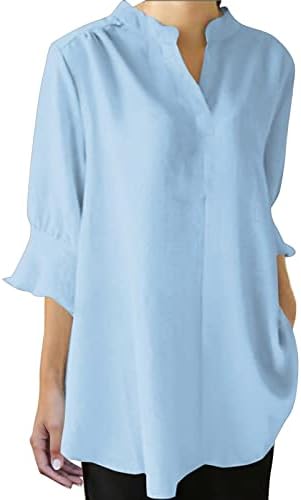 Обични Врвови За Жени Блуза Со Половина Ракав Памучна Кошула Труба Ракав Памучни Врвови Блуза Жени Чипка Блузи