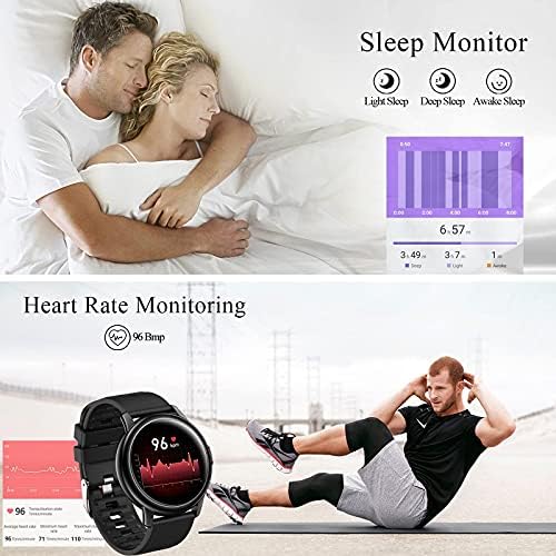 Паметен часовник за телефони со iOS и Android, фитнес часовник со монитор на отчукувањата на срцето, целосен екран на допир