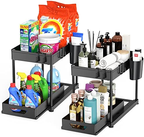 Fkprorjv под организатори и складирање на мијалник, 2 пакувања кујнски бања за мијалник со куки, 2 нивоа под полицата за складирање на корпи