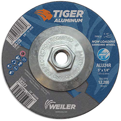 Вајлер 58228 5 x 1/4 тигар алуминиум тип 27 мелење тркало ALU24R 5/8-11 орев