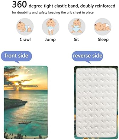 Хавајски тематски опремени мини чаршафи, преносни мини креветчиња со меки и затегнати облеки за креветчиња за креветчиња за девојче или