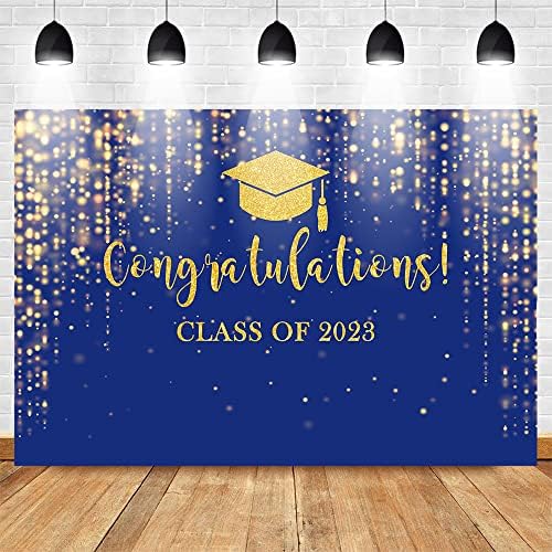 Класа Моцичка од 2023 година Заднини Сини златни сјајни сјајни Бокех за дипломирање на забава 2023 година честитки Град матурска