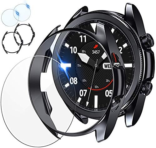 [2+2 пакет] Tensea Компатибилен Samsung Galaxy Watch 3 45mm Заштитник И Куќиште На Екранот, 2 Пакет Калено Стакло Заштитна Фолија