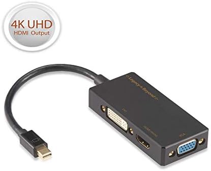 Siig Mini DisplayPort до VGA/DVI-D/HDMI 4K 3 во 1 конвертор на адаптер Thunderbolt 2 Компатибилен до 4Kx2K за MacBook IMAC Surface и други уреди