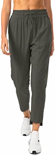 Објански женски лесни панталони за голф со џебови со патенти со висока половината, панталони за глуждот на глуждот за жени