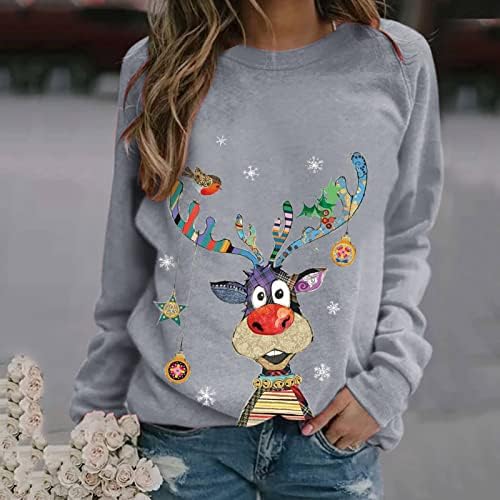 Божиќни кошули за жени 2022 модни графички екипи џемпери гроздобер смешни долги ракави пријатни симпатични туники врвови облеки