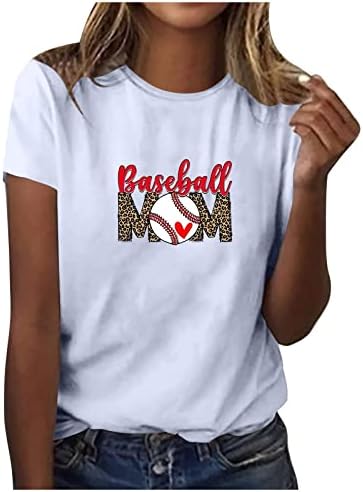 Кратки ракави за кратки ракави на маици О-вратот безбол мајки кошули лабава обична блуза маица Туника за ден на мајката