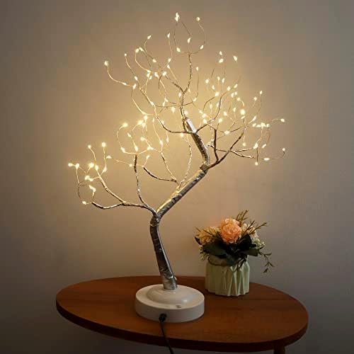 Таблета Bonsai дрво светло 108 LED бакарна жица за жица, самовила дух, ноќна светлина, батерија/USB, оперирана од 6 ч.