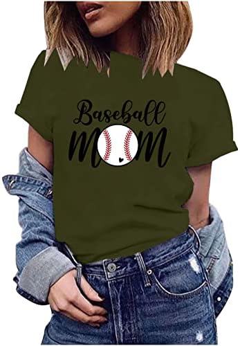 Бејзбол маица кошула женска маица кошула со краток ракав, тркалезно вратот, печати случајни основни маички врвови