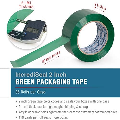 Неверојатни 2 инчи широки зелени пакувања за пакување со тешка пакување, лента за испорака, 110 јарди x 2,1 мил.