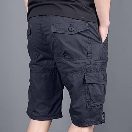 Машки шорцеви на Ymosrh Обични модни обични средни половини со цврсти џебови во боја на отворено панталони панталони
