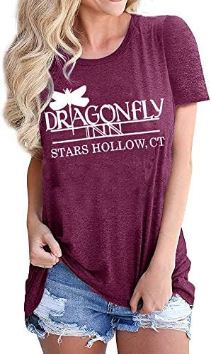 Dragonfly Inn Stars Hollow кошула за жени Gilmore Dragonfly T-Shirt Смешно графички печатено кратки ракави за кратки ракави врвови