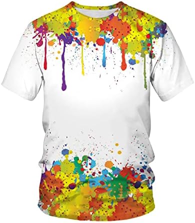 Машки унисекс дневно маици за печатење во боја на маици летни кратки ракави, обична лабава мека блуза што дише на врвовите на вратот