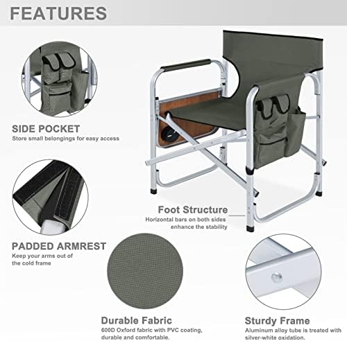 MasterCanopy Camping Chade тешка должност, стол за виткање на директори, низок стол за лулка на отворено, поставен сет со табела
