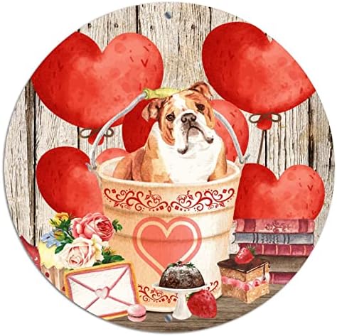Круг Метал Денот На Венецот На Вљубените Знаци Булдог Црвено Срце Балон Дрво Жито Миленичиња Куче Љубовници Калај Знак Годишнина