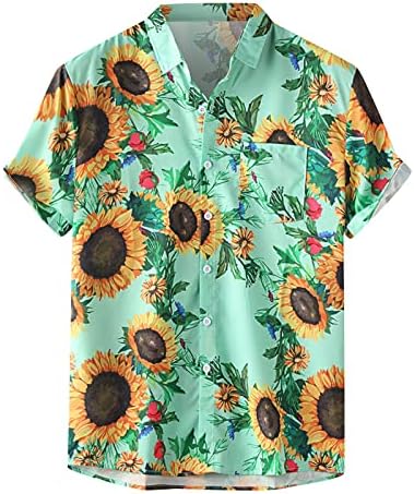 Летни тропски кошули за копче за кратки ракави за мажи надолу Алоха Хавајски кошули Обични плажа за одмор на плажа