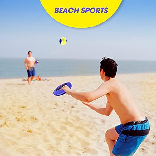 Траси фрли и фати топка поставена со 6 лопатка, 3 топки и 1 торба за складирање, погодни за игри за кампување, играчки на плажа, игри
