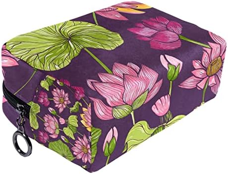 Тбуобт Торба За Шминка Патент Торбичка За Патување Козметички Организатор За Жени И Девојки, Цветен Виолетова Розова Лотос