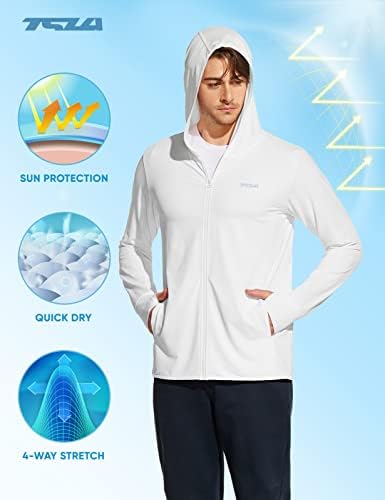 TSLA MEN's UPF 50+ Долги ракави за заштита од сонце, Hoodie, ZIP предна изведба UV/SPF кошула, лесни кошули за риболов