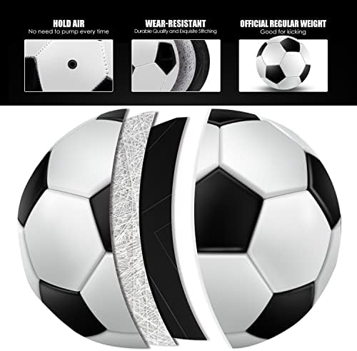 Jiaonun 12 пакет класични фудбалски топки со големина 3/4/5 надувување со пумпа за деца, млади и возрасни, црно -бел фудбалски