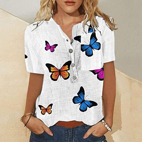 Блуза тинејџерки со кратки ракави со чамец од памук, памук пеперутка Апстрактна уметничка графичка обична блуза за жени TP