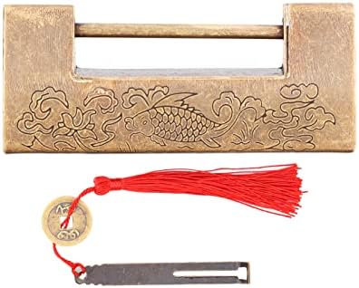 Алвилит антички подлога за заклучување месинг кинески гроздобер стил класичен врежан катанец со клуч за растојание 4.3 см/1,7in за кутии за