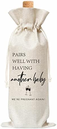 Втора објава за бебиња торба за подароци за вино, торба за вино за најава за бременост, баби и дедовци, тетка, чичко, бремена објава, 1